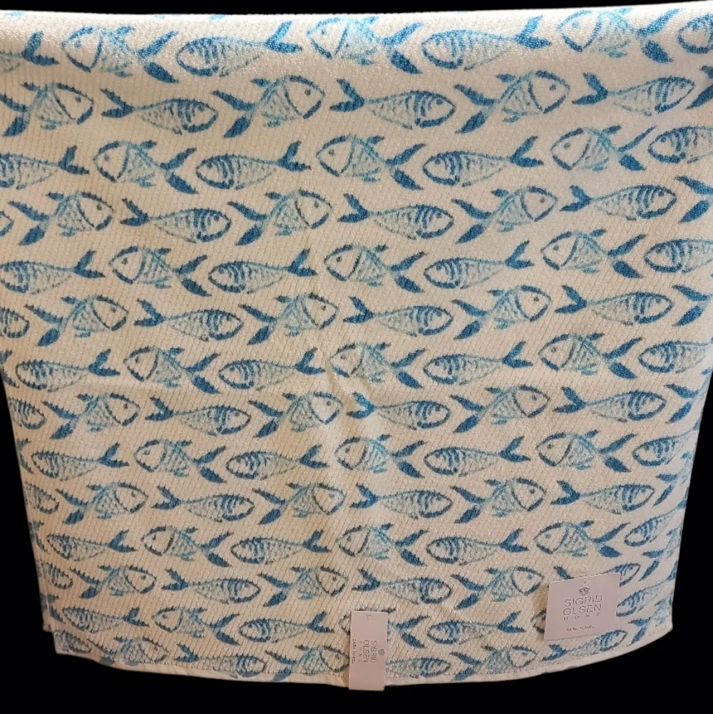 6pc Sigrid Olsen Blue Fish Coastal Nautical Sea Bath Hand Tip Towel Set New